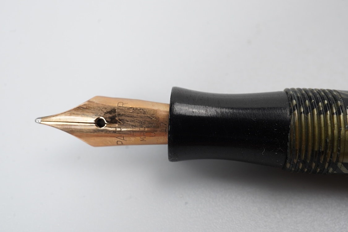 A Parker Challenger in silver and black with 'sword' clip fitted with 14ct. gold nib - USA